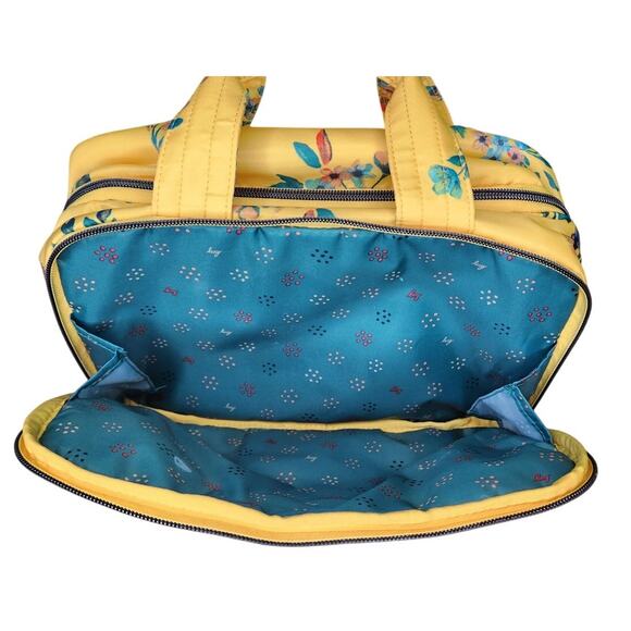 NEW Lug Flatbed Deluxe Cosmetic Make-up Case Yellow Bouquet Flower NWOT - Picture 3 of 7